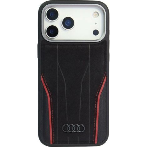 Funda MagSafe de piel auténtica Audi R8 para iPhone 17 Pro Max - Negro y rojo (1/5)