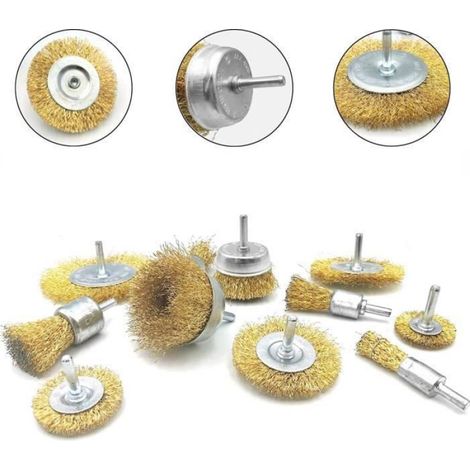 Lot de 12 brosses métalliques en laiton pour perceuse - - pour enlever rouille, corrosion et peinture (1/3)