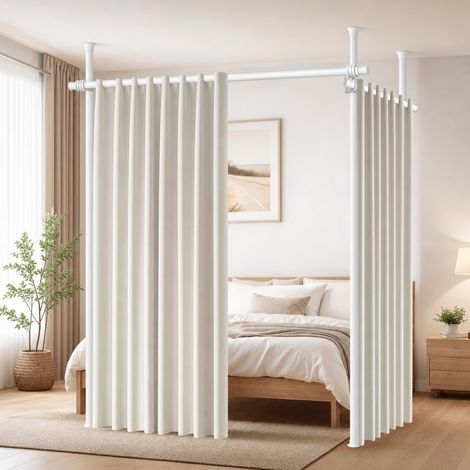 Cloison de séparation - Tringles à rideaux autoportantes sans rideau - Brise-vue pour salon, chambre à coucher ou bureau - 280 x 317 cm (l x H) - Blanc (1/5)