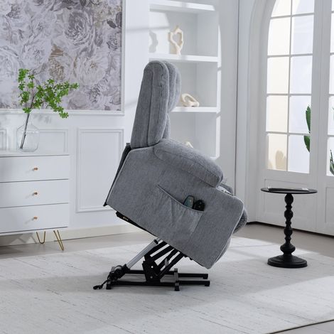 Fauteuil électrique releveur gris clair avec massage et chaleur pour personnes âgées, repose-jambes, deux rangements latéraux, porte-verre intégré (1/5)