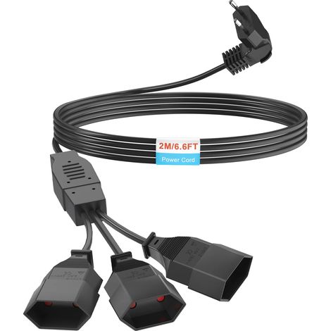 (3AC Noir) Rallonge électrique avec prise de type C (norme européenne) et câble d'alimentation de section 0,75 mm². (1/4)