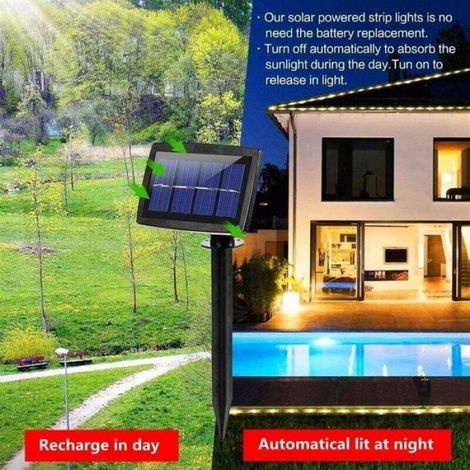 Bande Lumineuse Solaire - 5 M - 150 Led - Ip65 - Marche/Arrêt Automatique - 2 Modes Éclairage - Extérieur (1/4)
