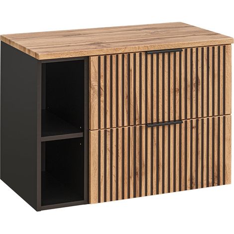 Mueble bajo lavabo 80cm 2 nichos Gaia Madera y Negro (1/4)