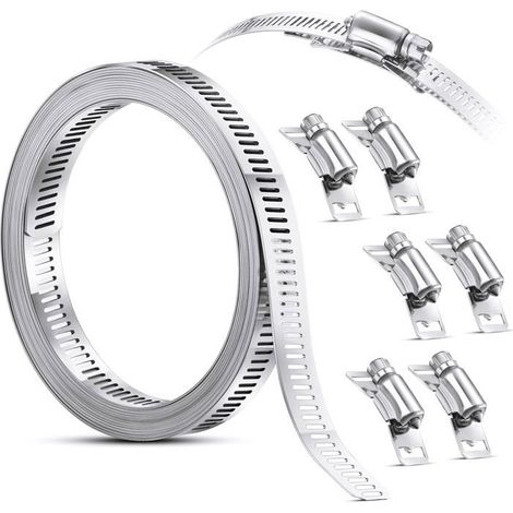 HOXILEELEO - Collier de Serrage Collier à Vis sans Fin en Acier, Sangle Collier de Serrage avec Attaches, Pinces en Acier Inoxydable 304 Collier (1/5)