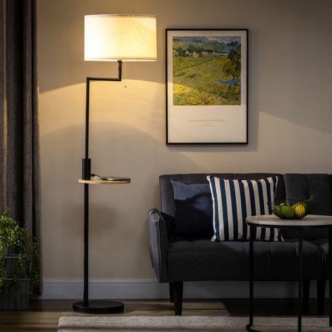 Lampada da terra con mensola e USB, Ø40 x 168 cm, acciaio bianco OKMYHOME (1/5)