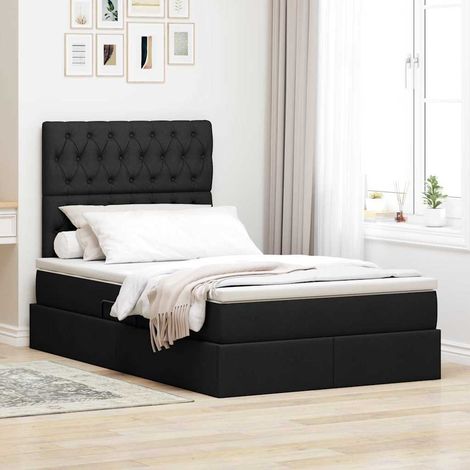Bett mit Stauraum und LED Schwarz 120 x 200 cm Polyester