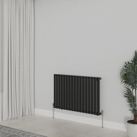 WarmeHaus Horizontal Oval Single Panel Black Radiator 600x1003mm (1/5)