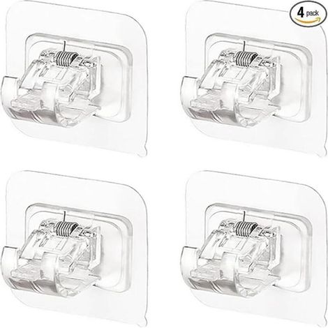 Lot de 4 crochets de tringle à rideaux autocollants transparents sans perçage, pour chambre à coucher, salon, cuisine, salle de bain (1/5)
