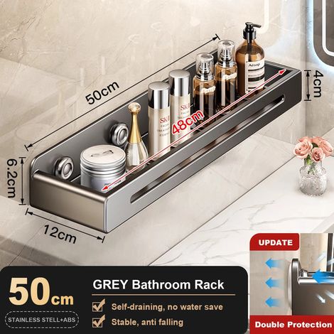 (Gris-50) Étagère de salle de bain murale pour douche, porte-shampoing, fixation murale sans perçage, étagère de rangement pour douche, grande capacité, robuste, supporte une charge importante (1/5)