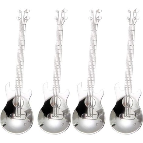 Cuillères à café guitare, lot de 4 cuillères à café musique en acier inoxydable cuillères à café cuillères à sucre (argent)-Fei Yu (1/5)