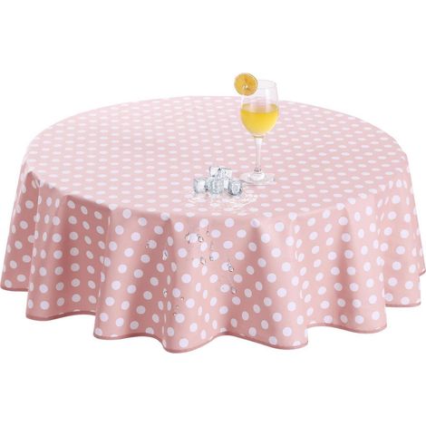 Runde Wachstuchtischdecke 140 cm Rosa Punkte Wetterfest Abwischbar für Garten & Esstisch