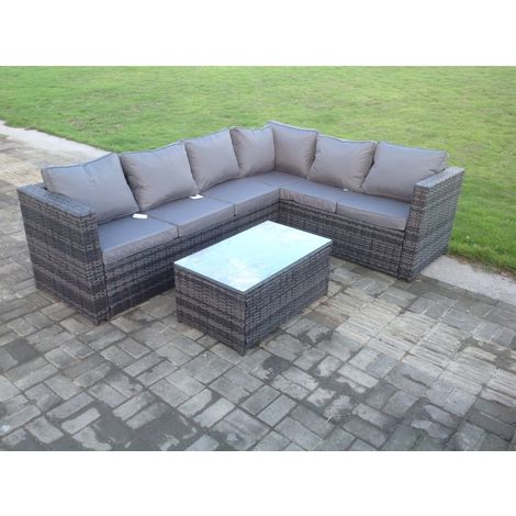 Fimous Rattan Corner Sofa Set Rectangular Oblong Coffee Table Outdoor Garden Furniture In Grey Mix 6 Seater With Seat And Back Cushion Right Hand (1/3)
