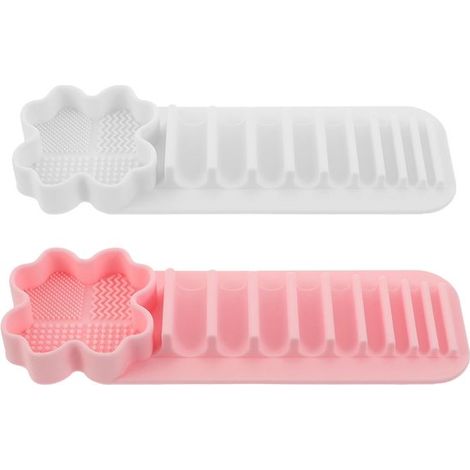 Set di 2 porta pennelli da trucco in silicone, tappetino multifunzionale per la pulizia, scolapiatti da parete, organizer per pennelli ed eyeliner - complemento d'arredo per il bagno. (1/4)