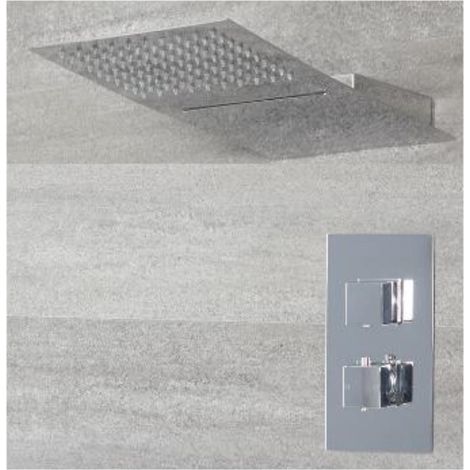 Milano Arvo 2 Outlet Twin Diverter Thermostatic Mixer Shower Valve with 200mm x 500mm Wall Mounted Rainfall and Waterblade Shower Head - Chrome (1/5)