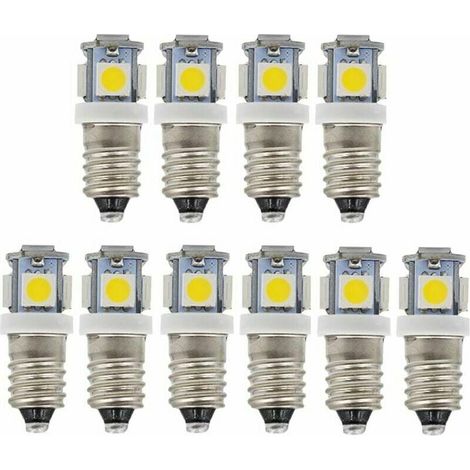 E10 9 V Kaltweiß 5 SMD 0,5 W LED-Lampen (Kaltweiß, 9 V) 10er-Pack (1/4)
