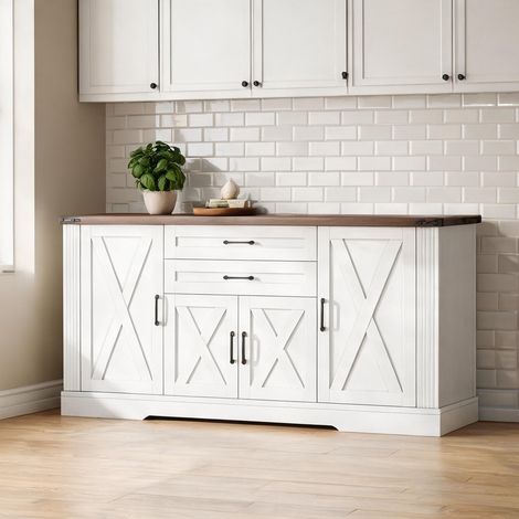 Buffet blanc 4 portes 2 tiroirs en MDF avec plan de travail (1/5)