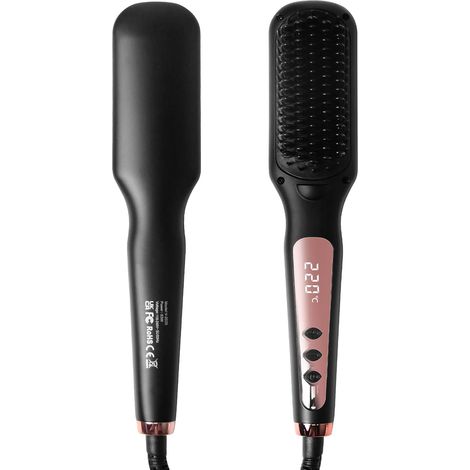Brosse Lissante Cheveux, Fer à Lisser Négatifs Ions Avec Peigne, 6 températures, 120-220 ℃, Écran LCD, Anti-BrûLure, Chauffe Rapide, Adapté Tous Types cheveux (1/5)
