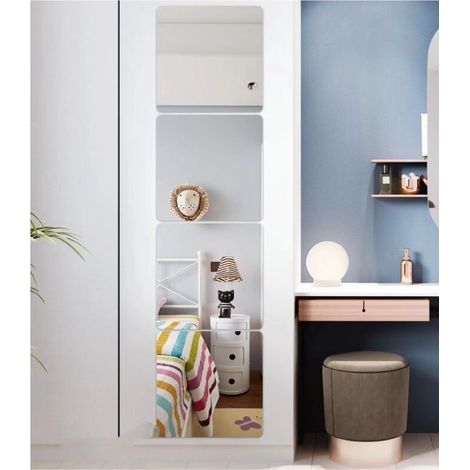 Miroir Mural Autocollant Verre Rectangle Décoratif Auto-Adhésif Miroir Décor À La Maison Chambre Salon Porte (Normal Givré, 30x30cm, 4 Pièces) (1/3)