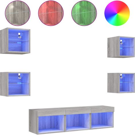 Maison Exclusive - 7-tlg. Wohnwand mit LED-Beleuchtung Grau Sonom