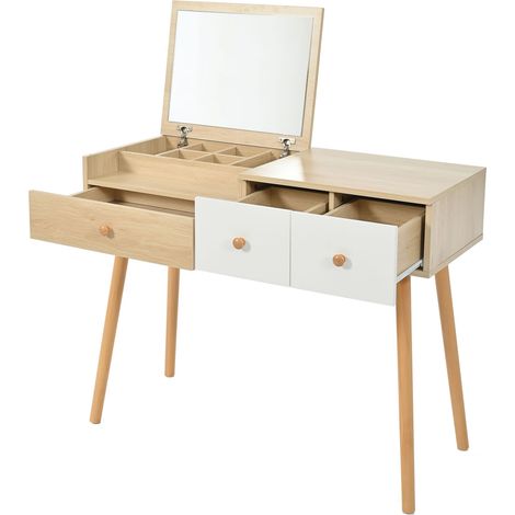 Coiffeuse, avec miroir, avec tiroirs, grande capacité de stockage - L100/H78/T40 cm(sans tabouret) (1/5)