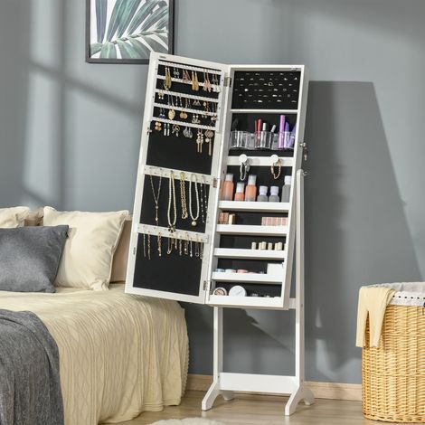 Mobile portagioie a LED con specchio a figura intera, contenitore per gioielli con illuminazione touchscreen, bianco
