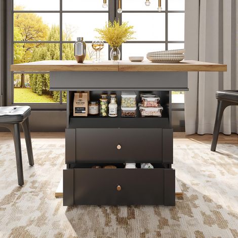Esstisch Teleskoptisch(110-140×80cm), klappbarer Küchentisch für 4-6 Personen, Ausziehbarer Esstisch ,platzsparender Küchentisch,für Küche und Wohnzimmer,Minimalistisches Schranktür-Design, Schwarz (1/5)