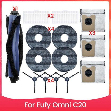 Ensemble de 14 pièces comprenant une brosse principale, un filtre, une serpillière, un sac à poussière et un chiffon de nettoyage pour aspirateur robot Eufy Omni C20 (pièces de rechange)