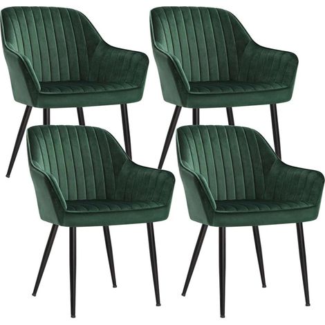 Set di 4 sedie da pranzo seduta imbottita con braccioli larghezza seduta 49 cm gambe in metallo rivestimento in velluto portata 110 kg per soggiorno/camera da letto verde 120004920