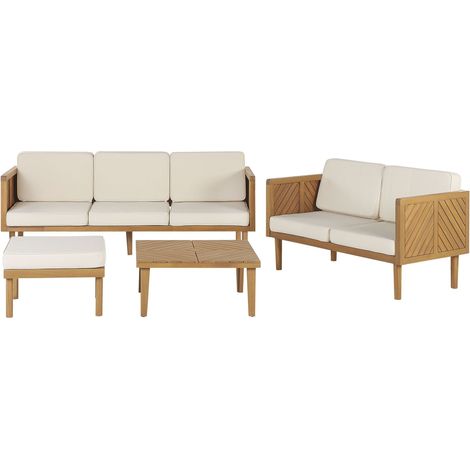 Salotto da giardino 5 posti legno di acacia con cuscini beige chiaro Baratti