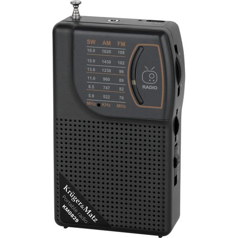 Kruger&Matz tragbares analoges Kompaktradio AM/FM mit wiederaufladbarem Akku und 3,5-mm-Klinkenanschluss