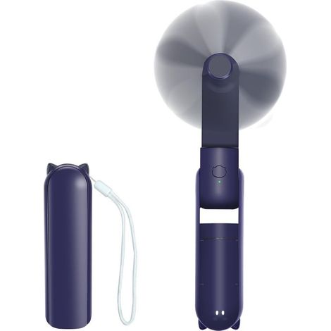 Ventilateur portable rechargeable par USB, mini ventilateur de poche pliable avec batterie externe intégrée, idéal pour les voyages, le bureau et l’extérieur (bleu) (1/4)