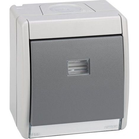 Pulsador gris 10ax 250v con luminoso IP55 Simon 44 Aqua 4490160-035