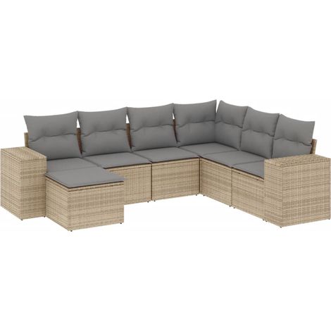 Set sofás de jardín 7 piezas y cojines ratán sintético beige vidaXL (1/3)