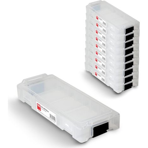 Coffret Micro en lot, empilable et encliquetable avec le système, divisible en 8 compartiments, rangement pour chevilles et vis, transparent, lot de 10 pièces, 094909146 (1/4)