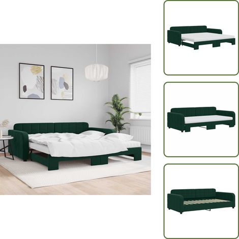 Tagesbett Ausziehbar mit Matratzen Dunkelgrün 100x200 cm Samt - Ausziehbares Tagesbett - Ausziehbare Tagesbetten - Schlafbett - Gästebett