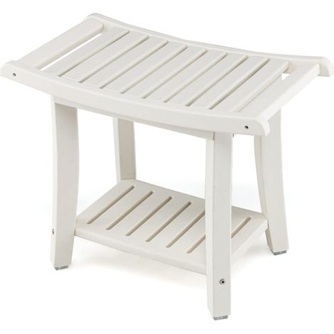 Corner Shower Bench Stool Bathroom Seat 2-Tier Storage Shelf Bathroom Foot Rest (1/5)