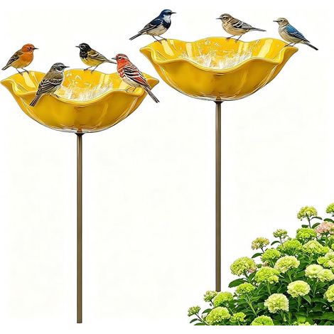 Abreuvoir pour oiseaux sur piquet - Lot de 2 - Bain d'oiseaux - Abreuvoir pour oiseaux de jardin - Bain d'oiseaux de terrasse - Convient pour les massifs de fleurs, les allées et les terrasses - 60 cm (1/5)