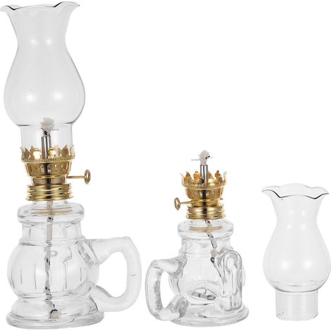 2 Pièces Lampe à Huile Vintage Rétro avec Poignée Lampe à Pétrole pour Camping Éclairage Urgence Portable Verre Coupe-vent (1/5)