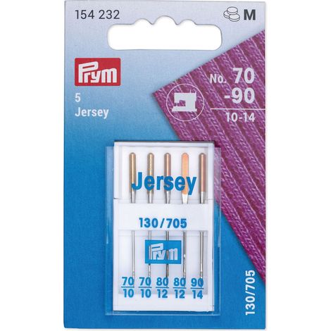 Prym 154232 cucire aghi per macchine Jersey 70-90, 130/705, 5 pcs l''ago della macchina da cucire, acciaio, argento, 3,0 x 0,3 cm