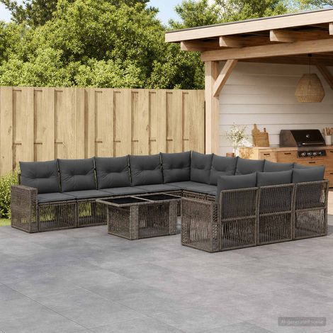 vidaXL Set Divano da Giardino 12 pz Grigio e Grigio Scuro polyrattan (1/5)