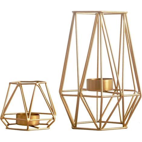 2 Stück geometrische Teelichthalter, goldene Tischkerzenständer (klein + groß) (1/4)