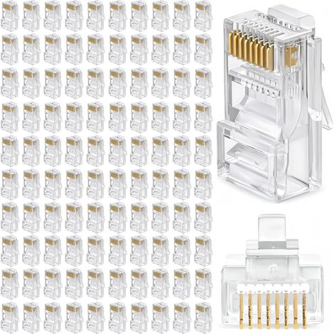 Lot de 100 connecteurs RJ45, adaptés aux câbles réseau non blindés de catégorie 5