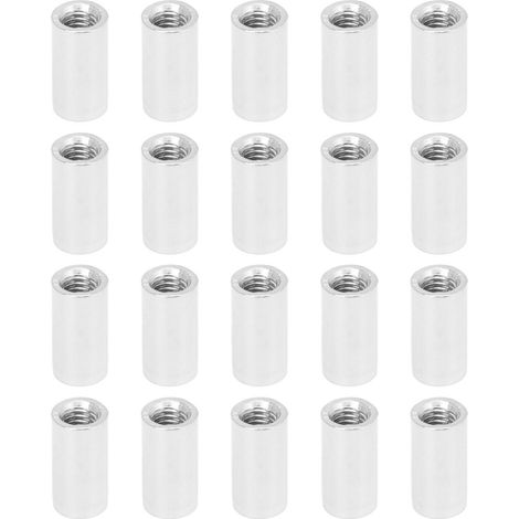 Kit de 20 écrous-raccords ronds M6 x 1.0, longueur 20mm, acier inoxydable, filetage femelle, pour assemblage intérieur (1/5)