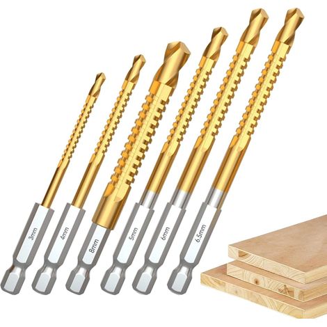 Punte da trapano rivestite in titanio, gambo esagonale, 6 pezzi, da 3 a 8 mm (1/5)