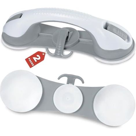 Set composto da 2 maniglioni di supporto, 3 supporti per vasca con ventose, una robusta maniglia e una maniglia di sicurezza rimovibile per la vasca da bagno, per anziani, bagno (1/4)