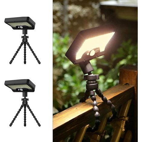 Lot de 2 lampes solaires d'extérieur à détecteur de mouvement avec pieuvre flexible et 3 modes, étanche IP65 pour clôture, camping, cour (lumière chaude) [Classe énergétique A] (1/5)