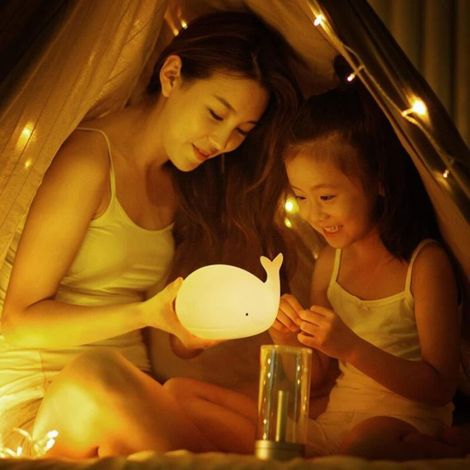 Veilleuse Enfant "Baleine" en Silicone LED, Interrupteur Tactile, Portable, Blanc Chaud, Décoration Chambre Bebe/Salon, Cadeau (1/4)