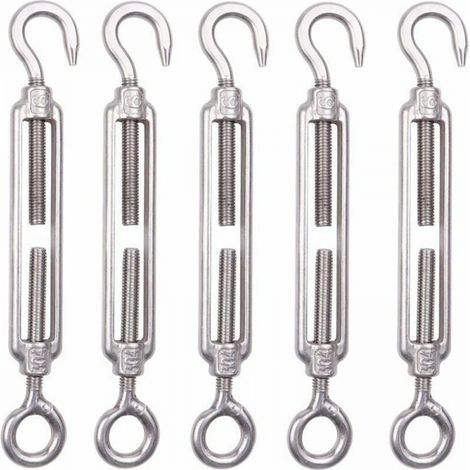 Lot de 5 M6 Tendeur Cable Inox 6mm Tendeur Cloture Crochet Tendeur 304 en Acier Inoxydable Réglable Tendeur Grillage pour Corde Cable Fil à Linge Jardin Grillage (1/2)