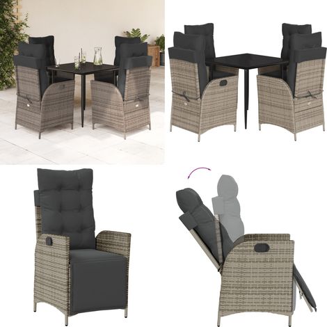 5-tlg. Garten-Essgruppe mit Kissen Grau Poly Rattan - Gartentisch - Gartensessel (1/5)