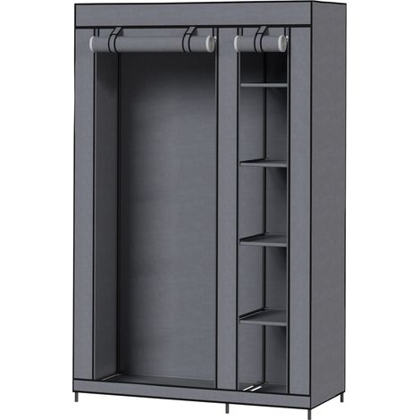 Armoire mobile en tissu avec tringle et 5 compartiments de rangement, grise (1/5)